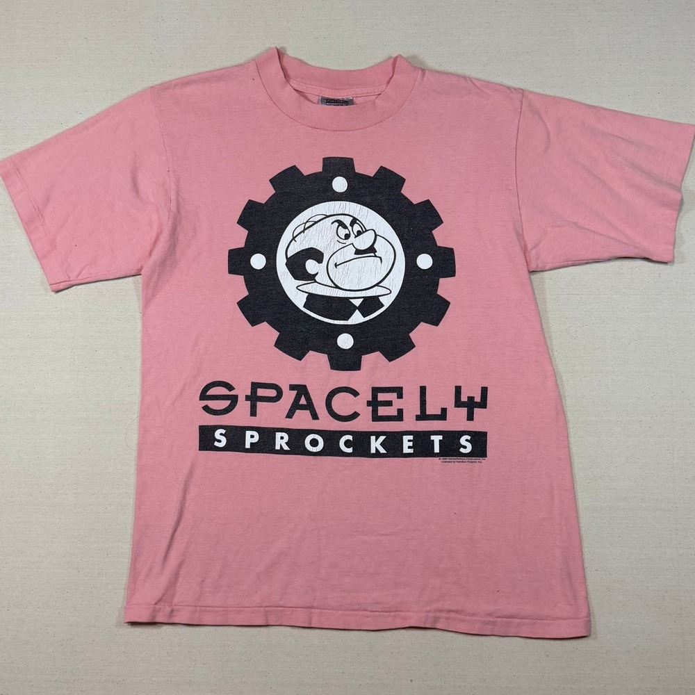 Vintage 1990 Spacely Sprockets T-Shirt Pink Oneita Jetsons Large USA Made 90s